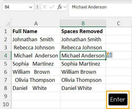 Removed extra spaces using Flash Fill