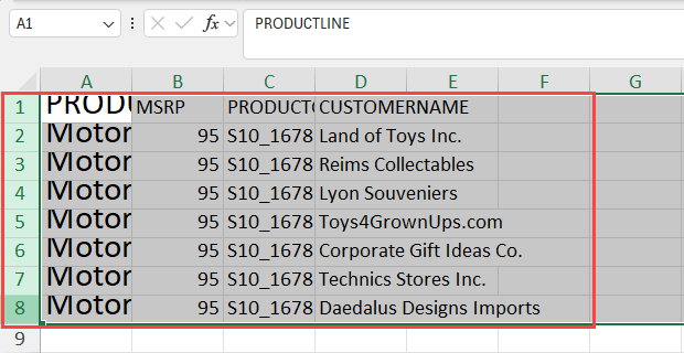 Select rows from the left side row numbers panel