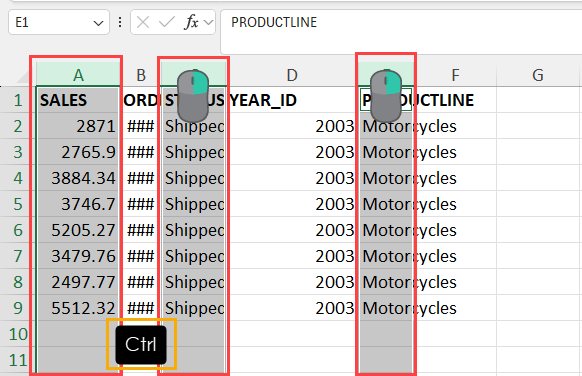 Selecting scattered columns