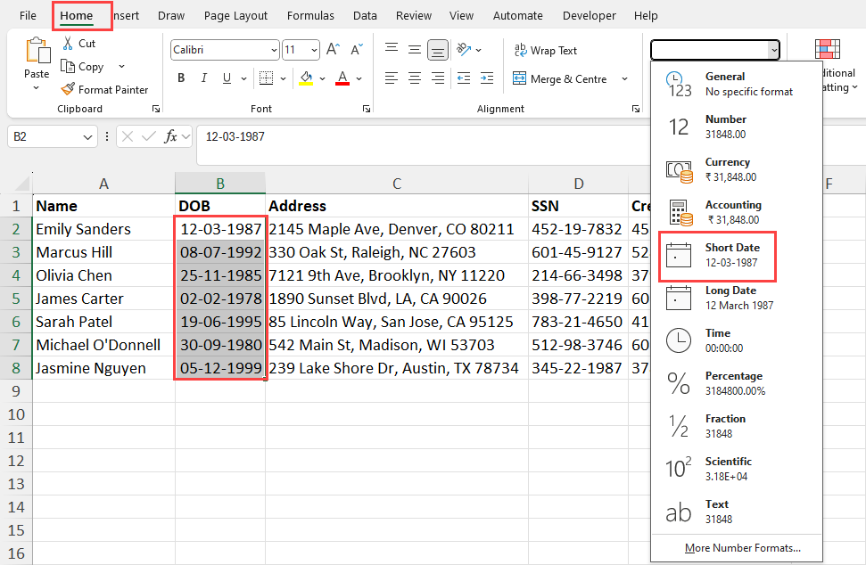Short Date formatting