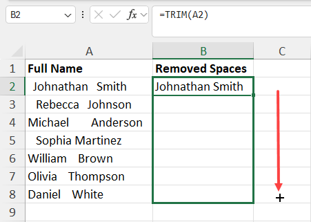 Use fill handle for TRIM