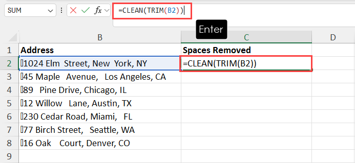 Use the TRIM and CLEAN functions