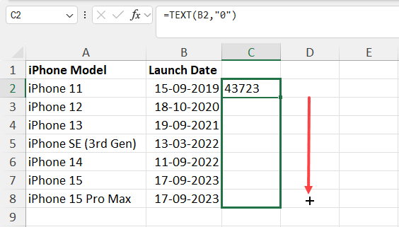 Using fill handle for TEXT