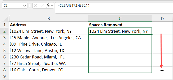 Using fill handle for TRIM and CLEAN