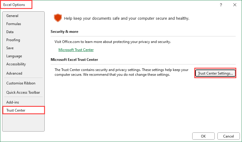 trust Center Settings