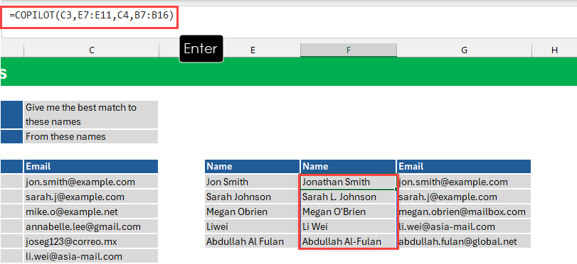 COPILOT formula for matching