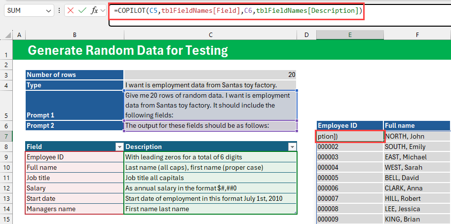 COPILOT formula in E7