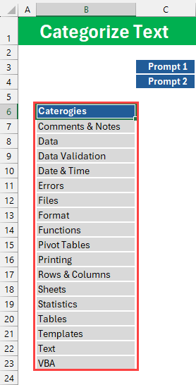 Categories column