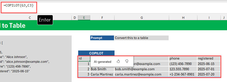 Convert JSON to table