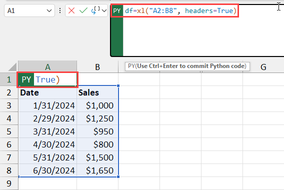 Enter the PY function for df