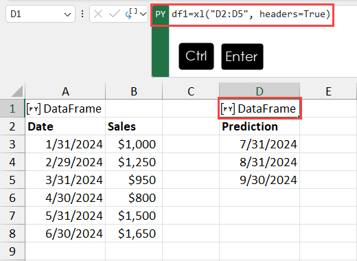 Execute code for df1