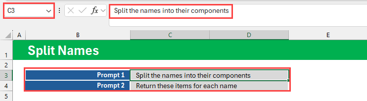 Prompts for split names